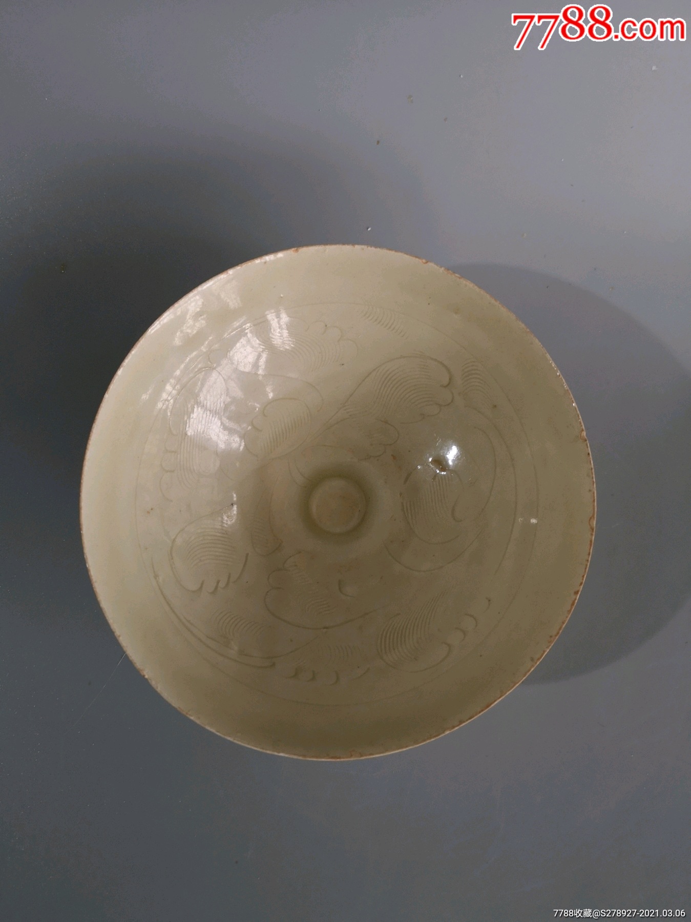 宋代白舍窑针挑工卷云牡丹黄釉碗-青白瓷/影青瓷-7788瓷器