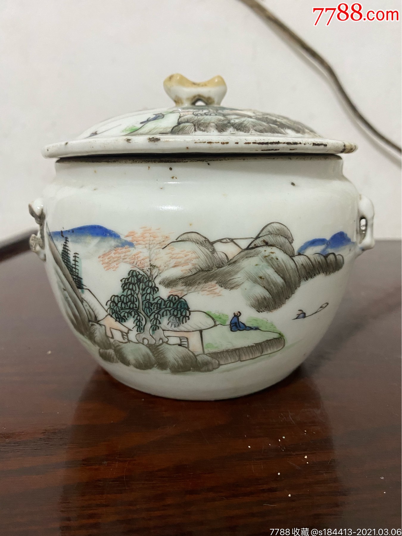 晚清民国浅绛彩粥罐