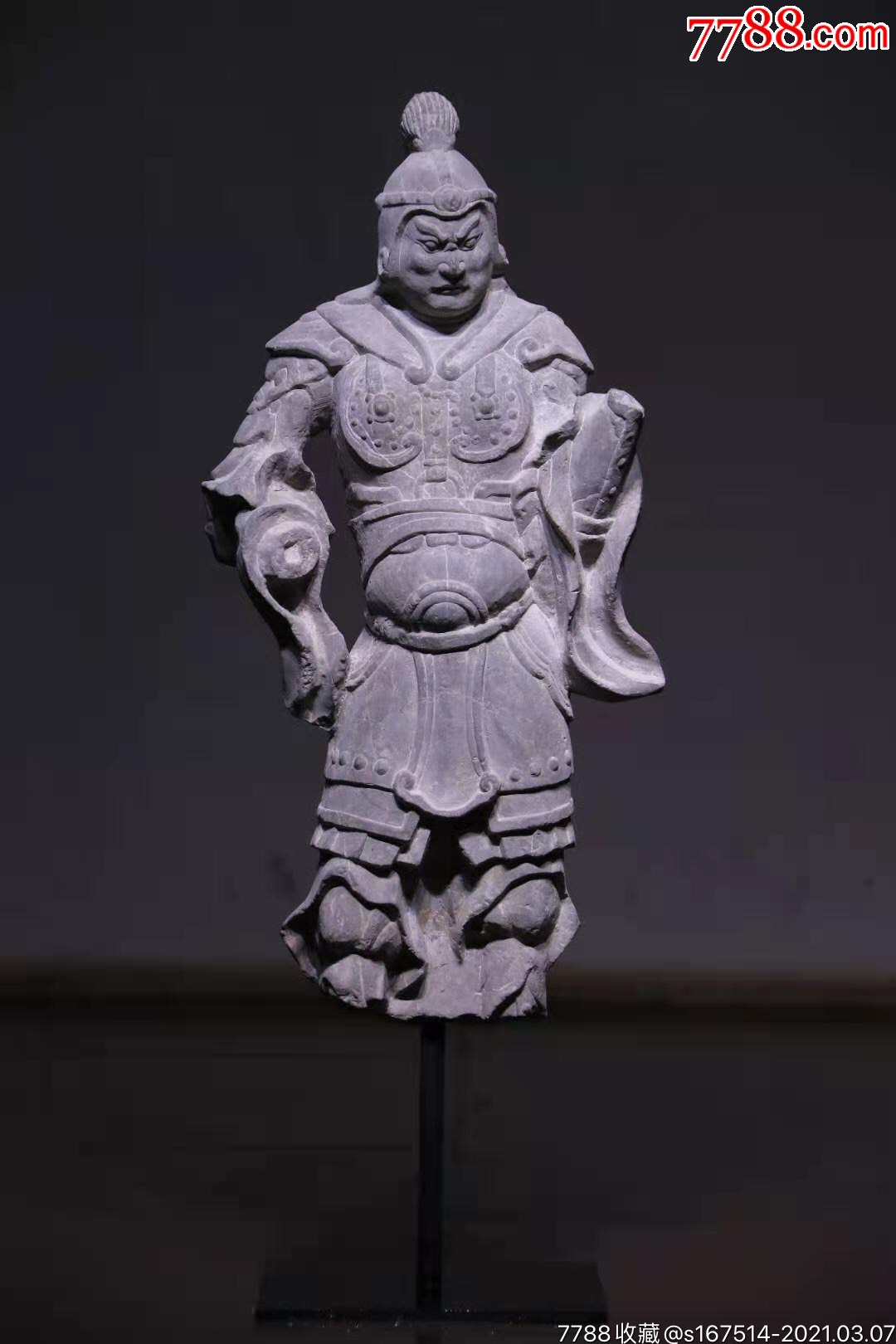 宋武将青石通高88公分身披铠甲头戴钢盔开脸威武霸气临危制胜