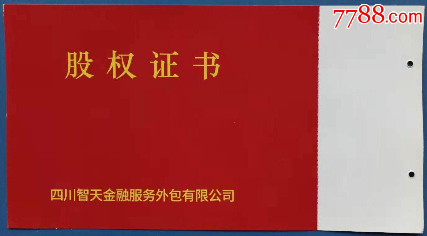 四川智天金融服务外包有限公司股权证1张(200万股)带存根全张票!