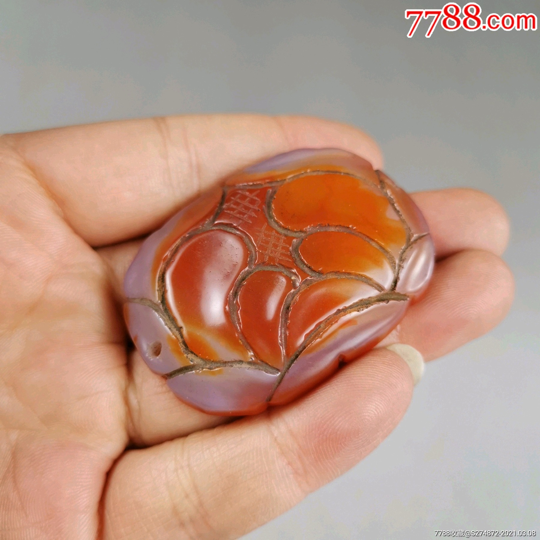 清代玛瑙挂件老玛瑙刻花