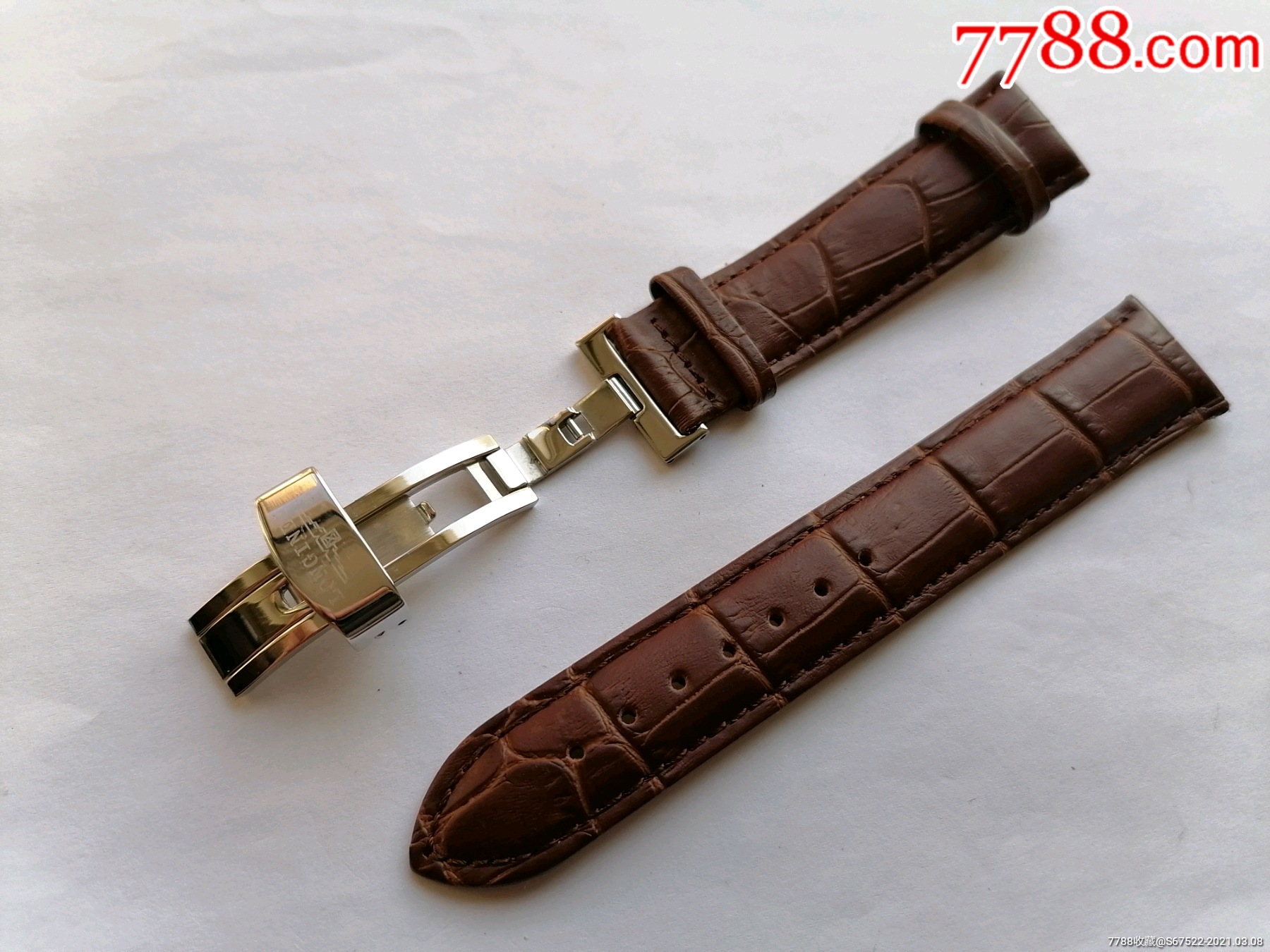 浪琴真皮蝴蝶扣表带