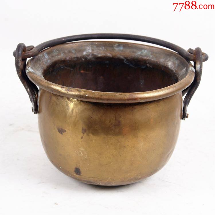 19世纪西洋古董铜器欧洲老式黄铜小铜缸铜锅咖啡馆餐厅老物件摆件