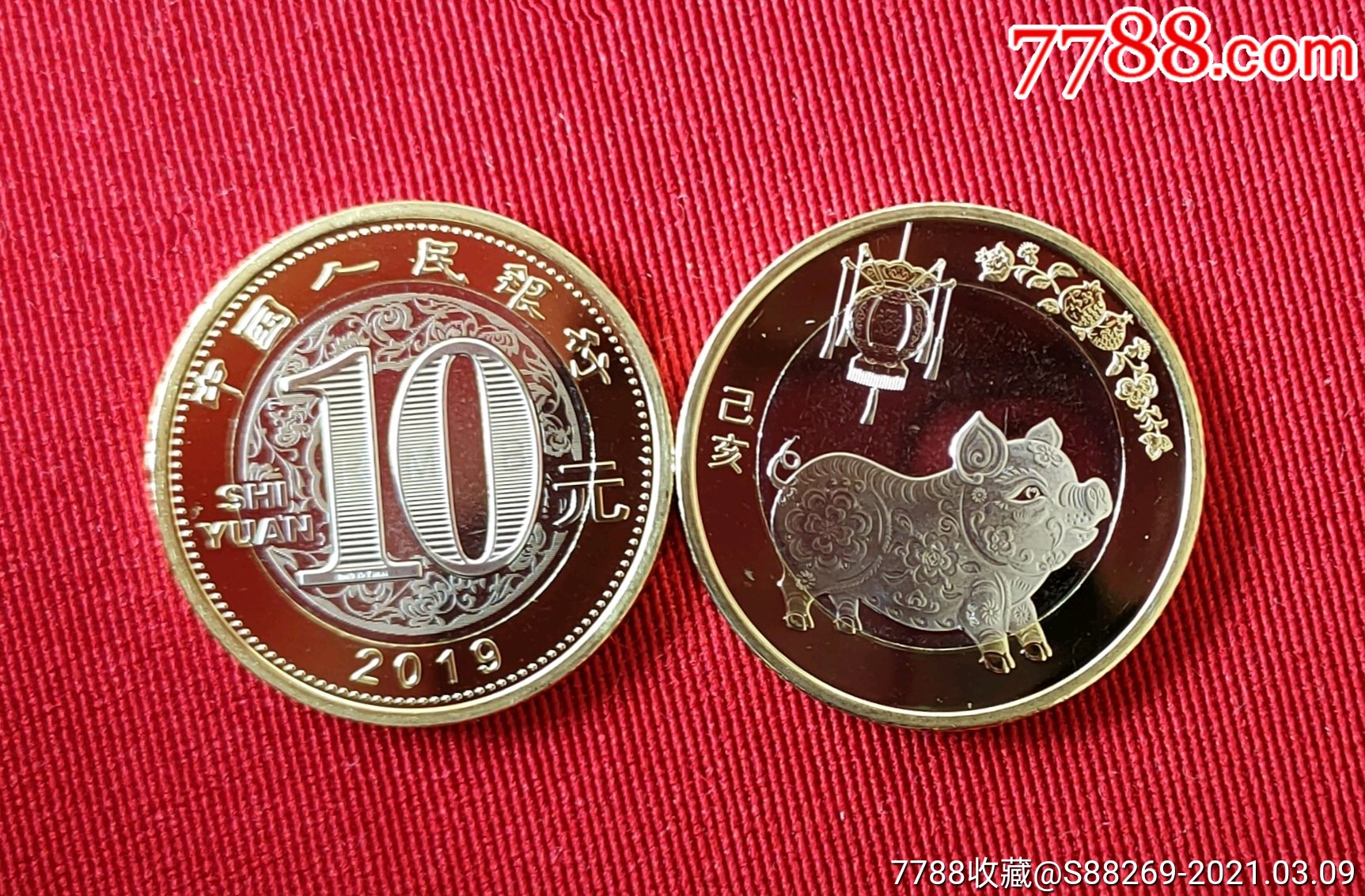 2019年10元己亥生肖猪纪念币2枚