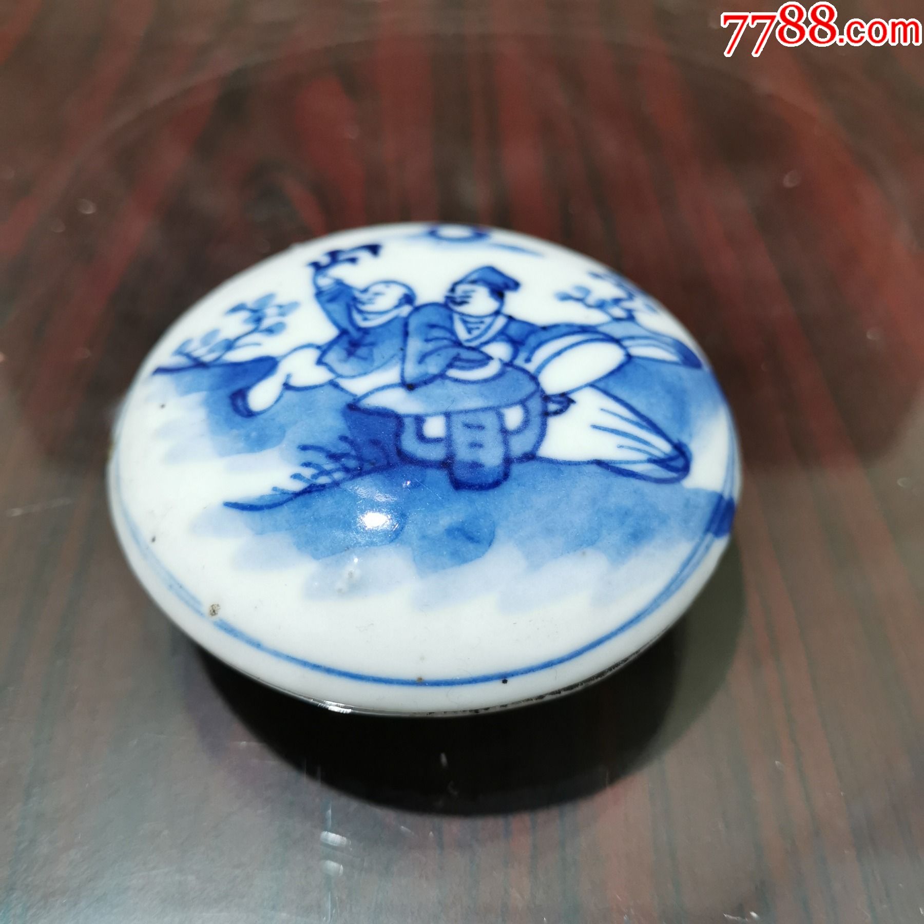 清代青花人物印泥盒