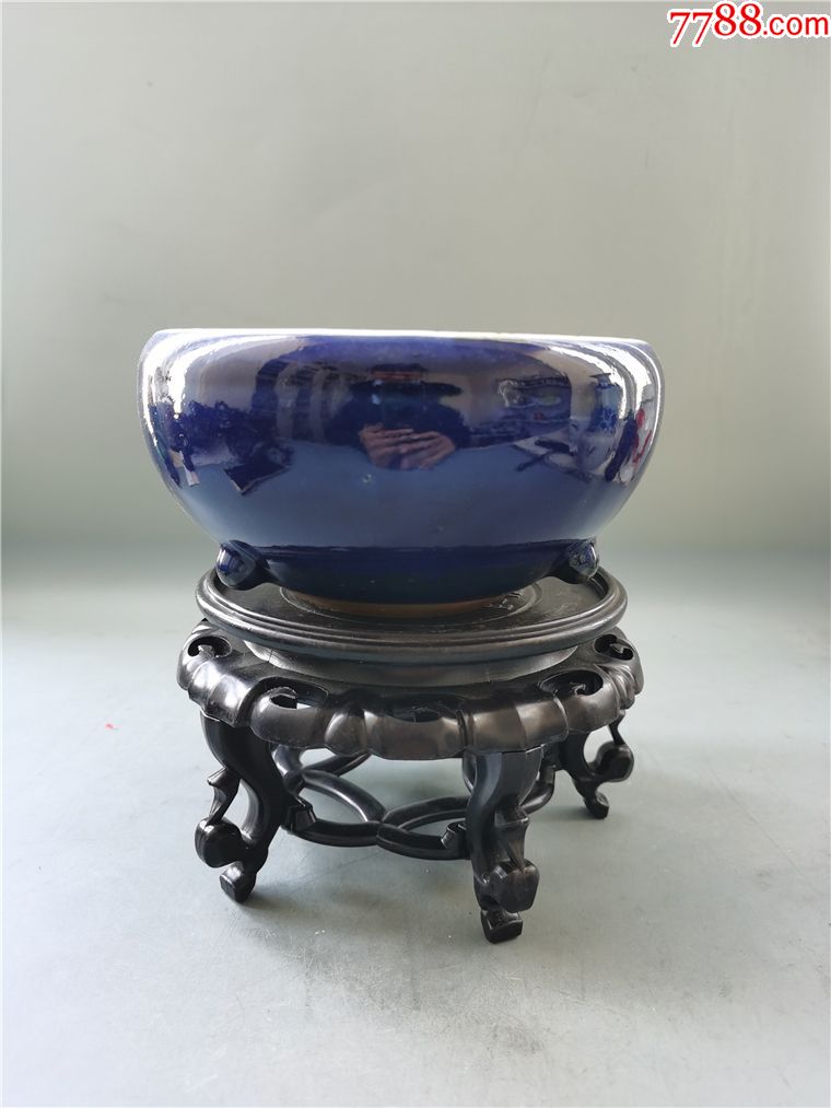 民国霁蓝釉三足香炉包老碗盘盆盖缸帽筒杯子水盂渣斗笔洗粉盒