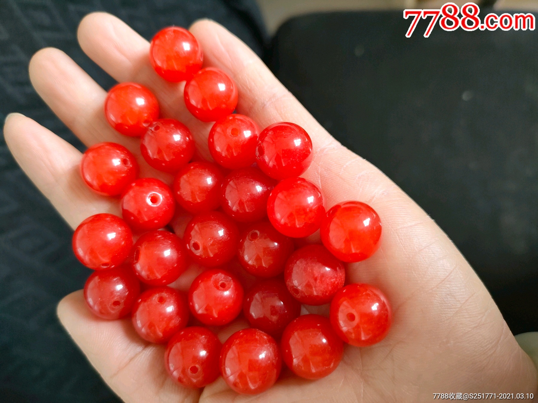 樱桃红玛瑙珠子25颗