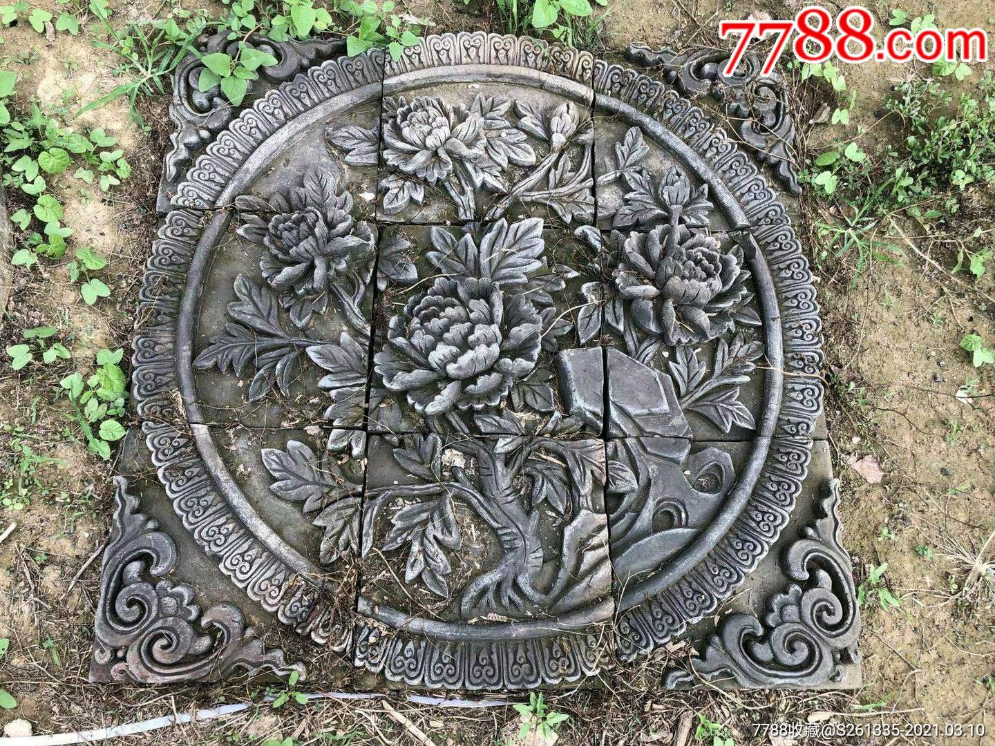 老砖雕四角雕刻五福中间花卉寓意好墙壁装饰必选