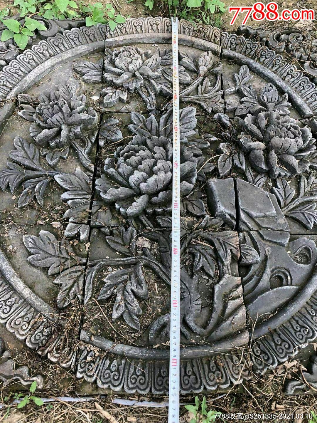 老砖雕四角雕刻五福中间花卉寓意好墙壁装饰必选