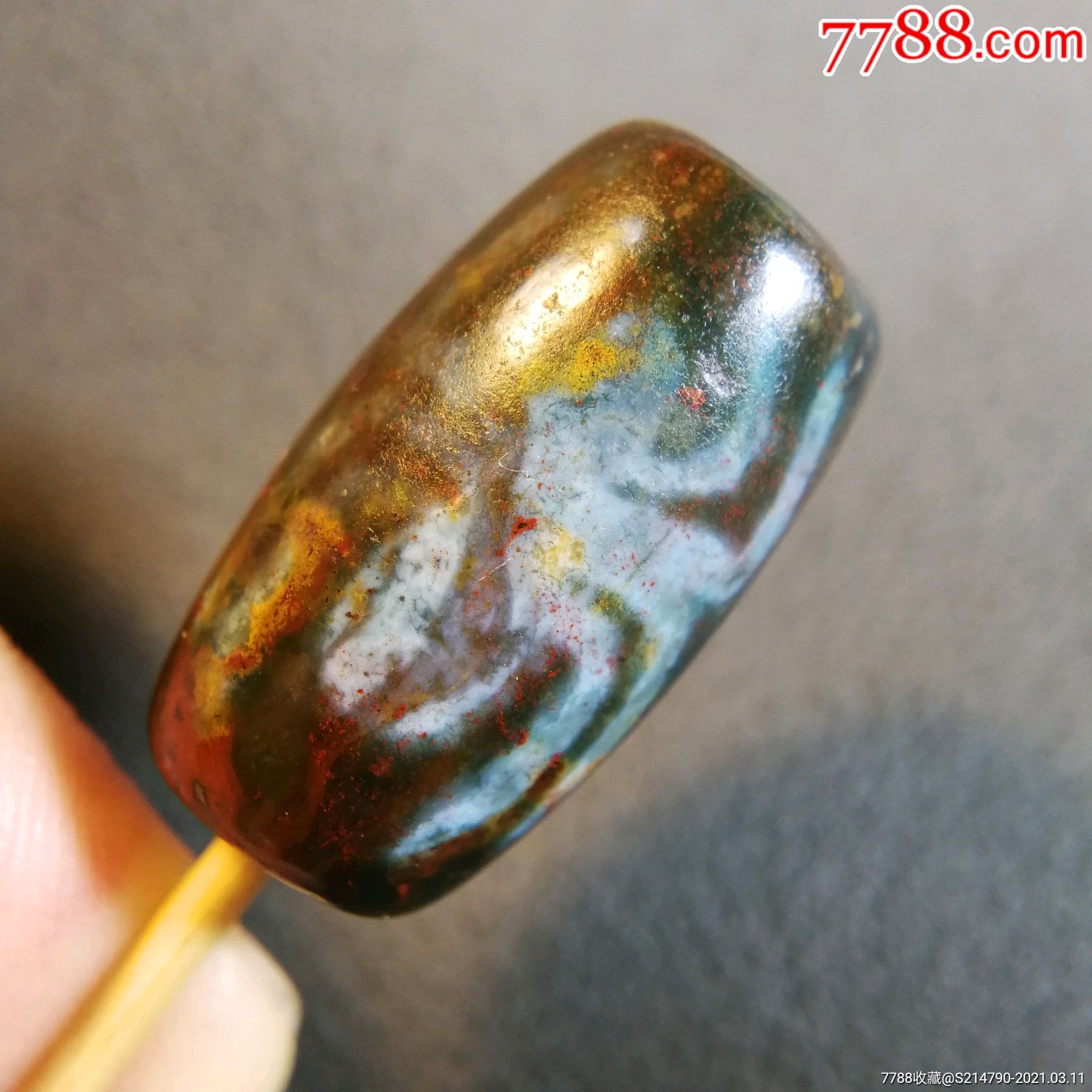 罕见图腾,朱砂满满福蛛象雄玛瑙天珠【宝贝尺寸】:长27宽15毫米,胖