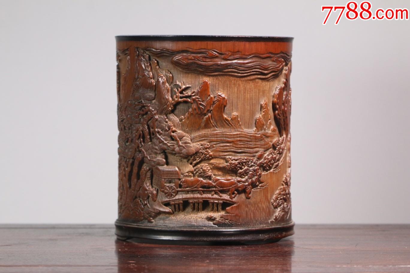 清尚勋款人物故事竹雕笔筒