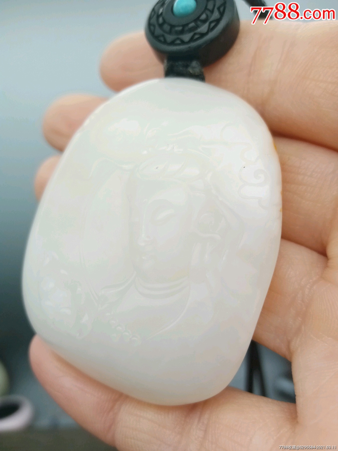 纯天然和田玉山料观音雕件