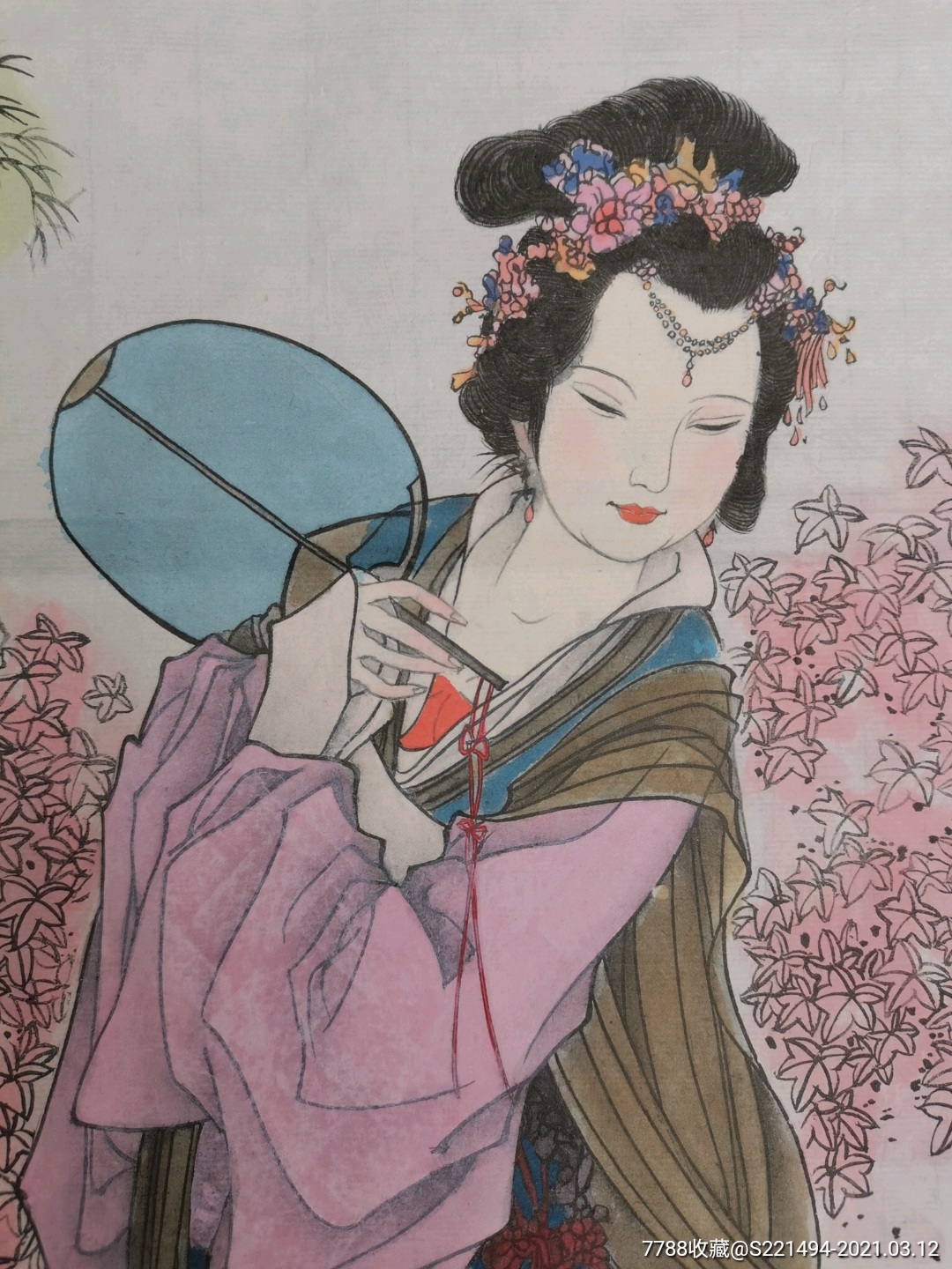 古装仕女人物工笔重彩国画一帧