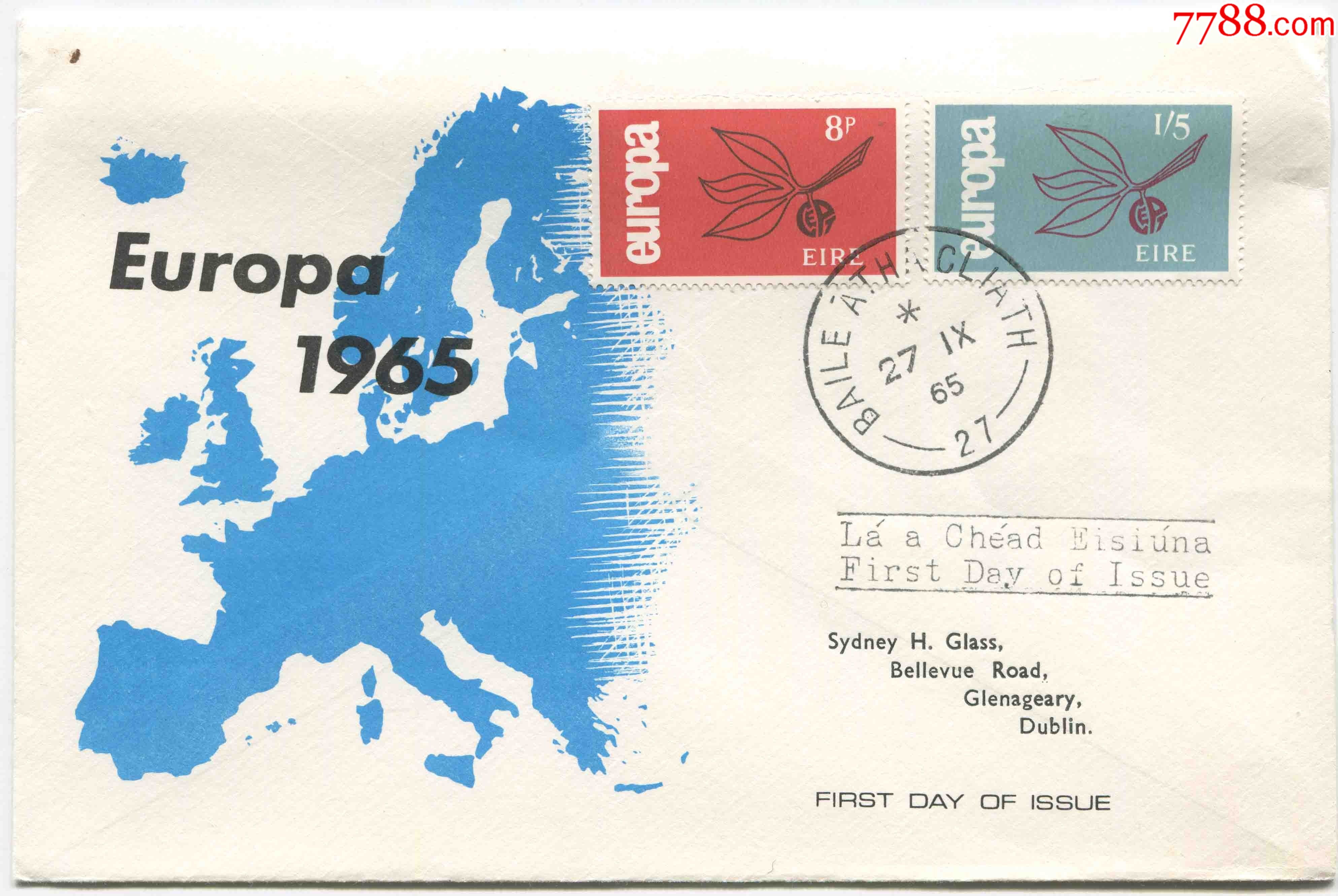 爱尔兰邮票1965年欧罗巴树叶地图2全首日封实寄fdcg19