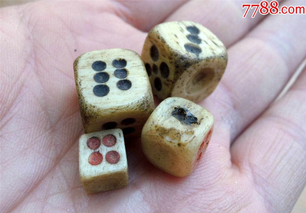 赌具收藏2103-清末民初手工制麻将民俗活动用骨头骰子28颗合售51g