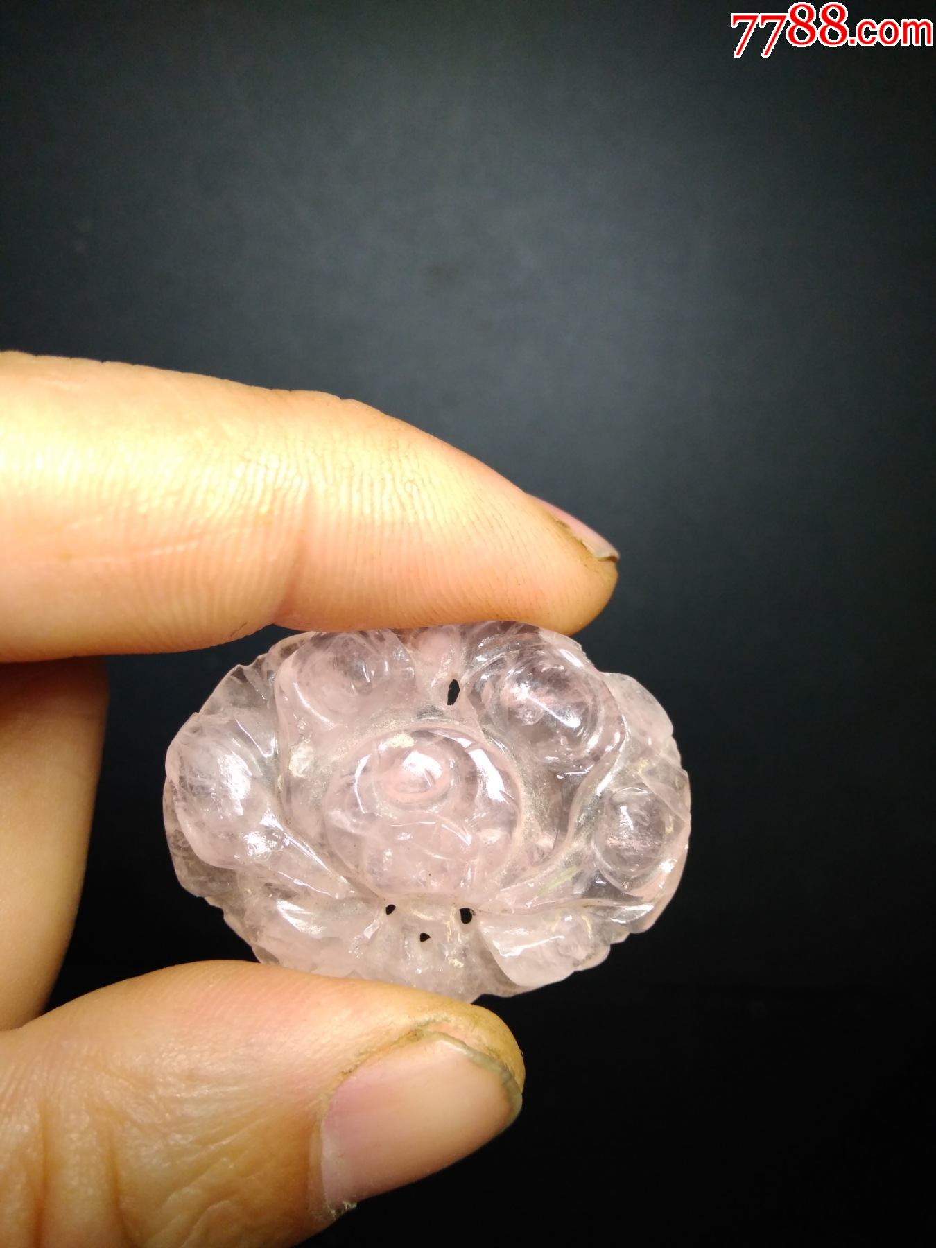 清代桃花碧玺帽花