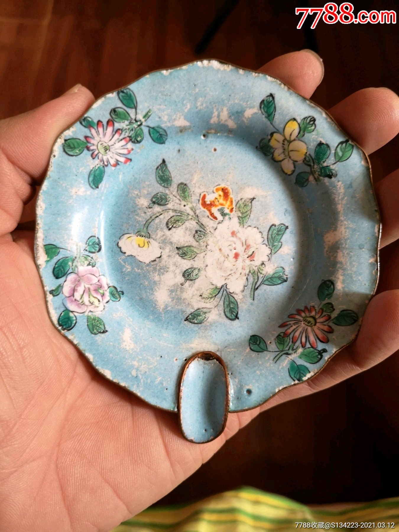 民国铜胎画珐琅烟碟