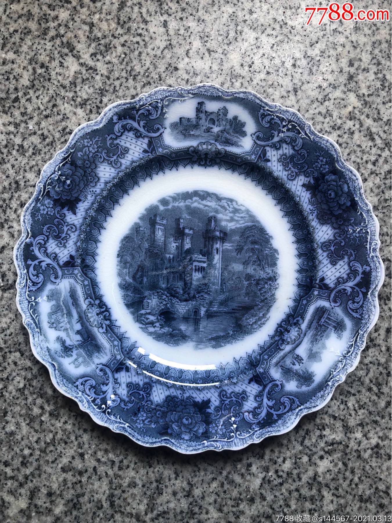 民国/英国皇家葵花形青花盘_青花瓷_第2张_7788瓷器