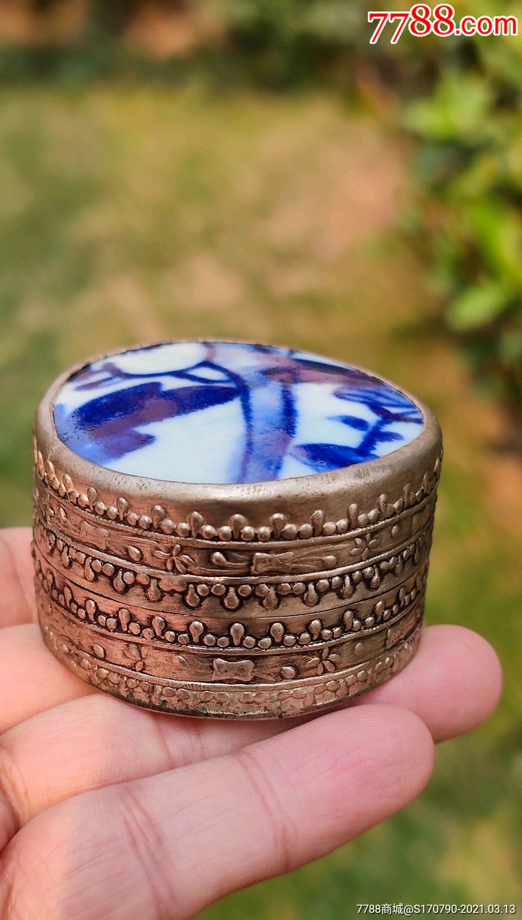 日本回流青花香盒