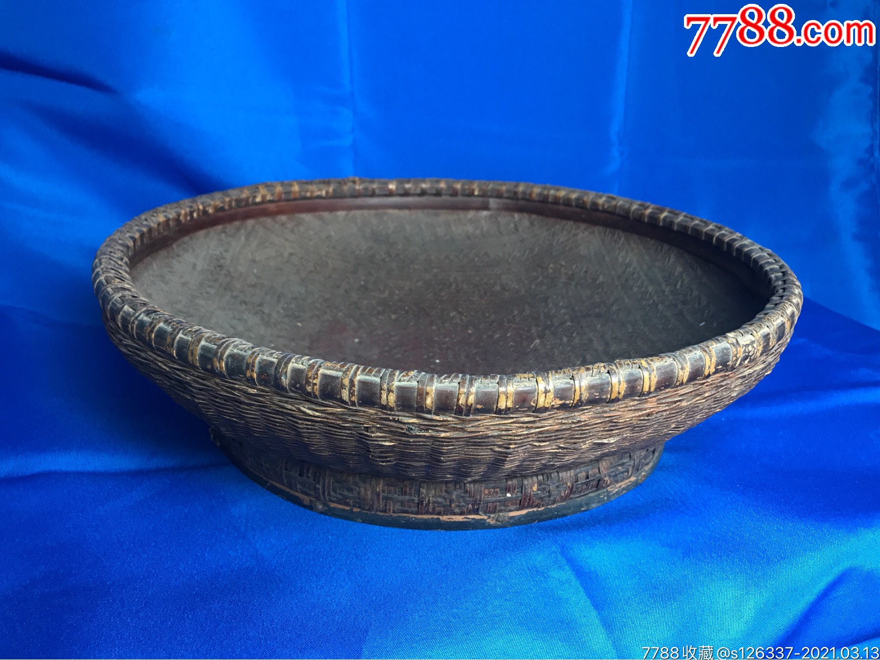 文革竹编针线筐包浆自然直径39高10厘米针线框以前的人放东西一般都是