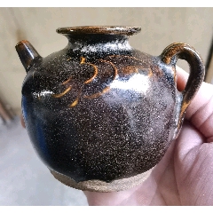 中国古玩　辰砂釉　小壺 元代酱釉印花小执壶-酱釉瓷/紫金釉-7788旧书网