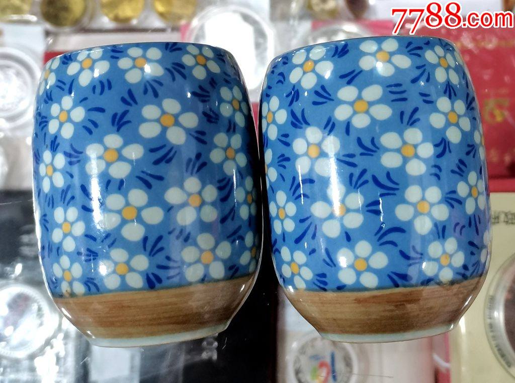 万扬堂陶艺青花瓷杯2只一对合售（口径55mm，高80mm）_青花瓷_三缘轩