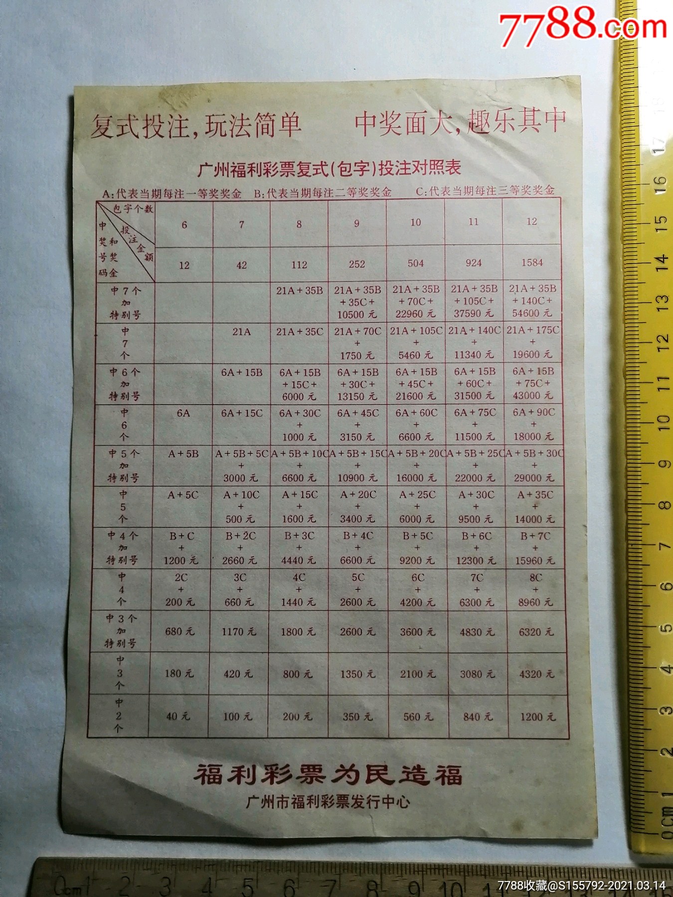 广州福利彩票投注对照表玩法简介