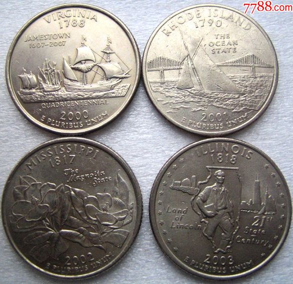 美国25美分纪念币2000200120022003四种不同