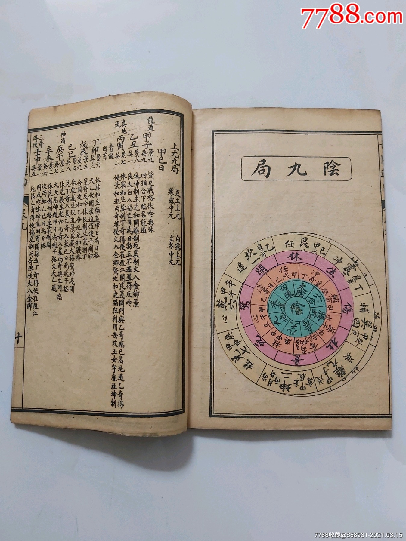 民国石印/五彩活盘奇门遁甲统宗大全/上海江东书局/一函四本全