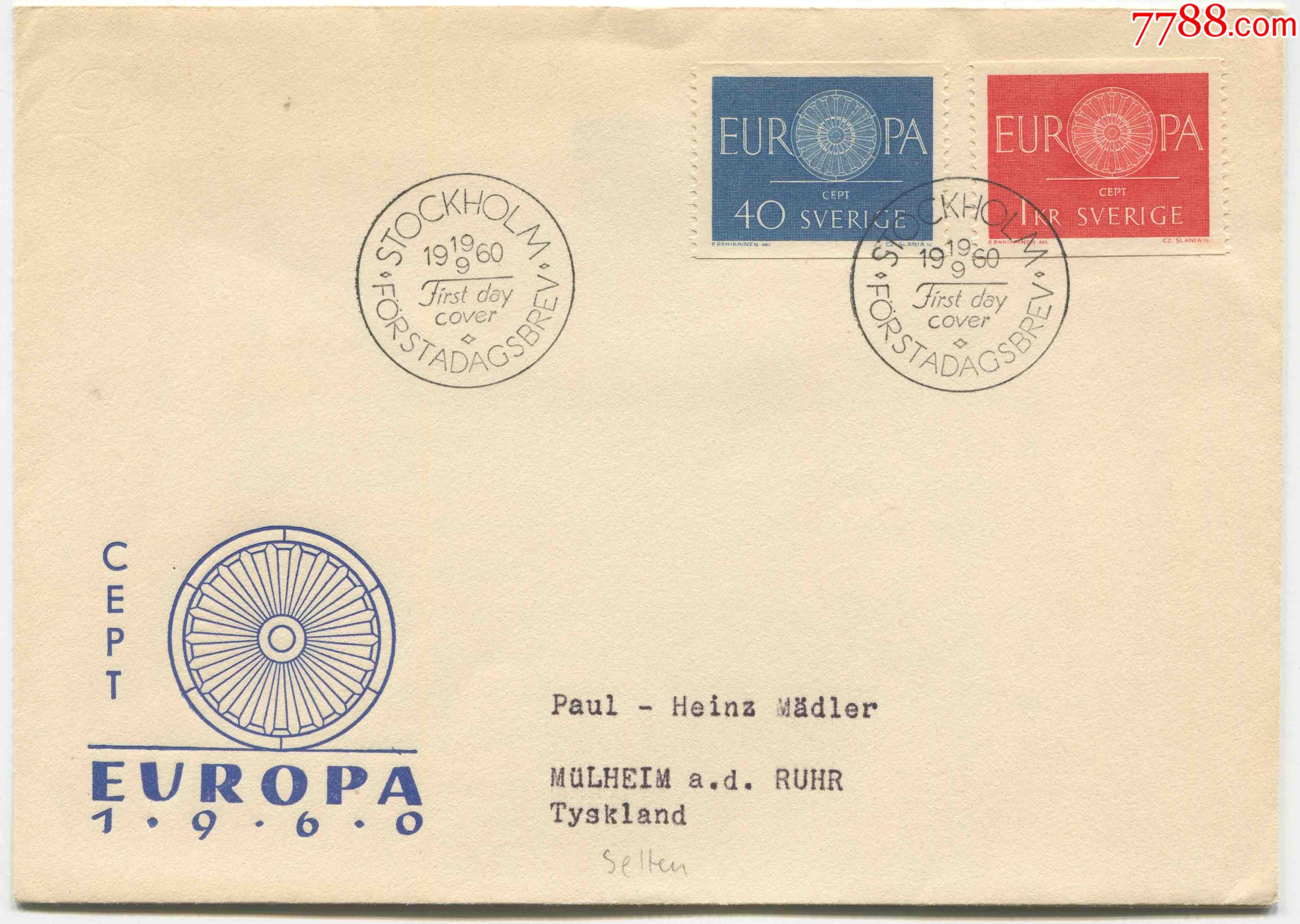 瑞典邮票1960年欧罗巴齿轮2全首日封实寄fdca18