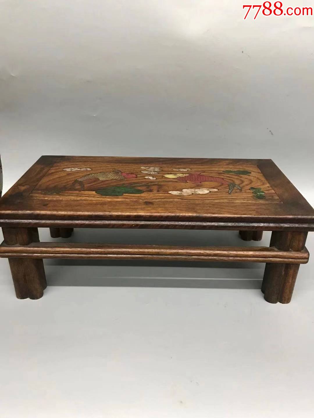 花梨木镶嵌贝壳年年有鱼长方形小台子