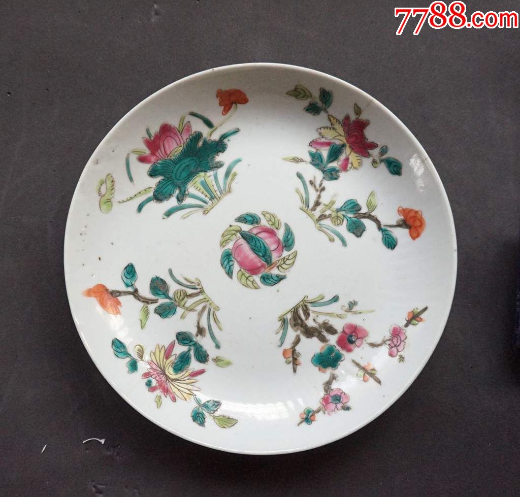 清晚同治期特大粉彩花卉盘.直径22.5厘米_彩绘瓷/彩瓷_第2张_7788瓷器
