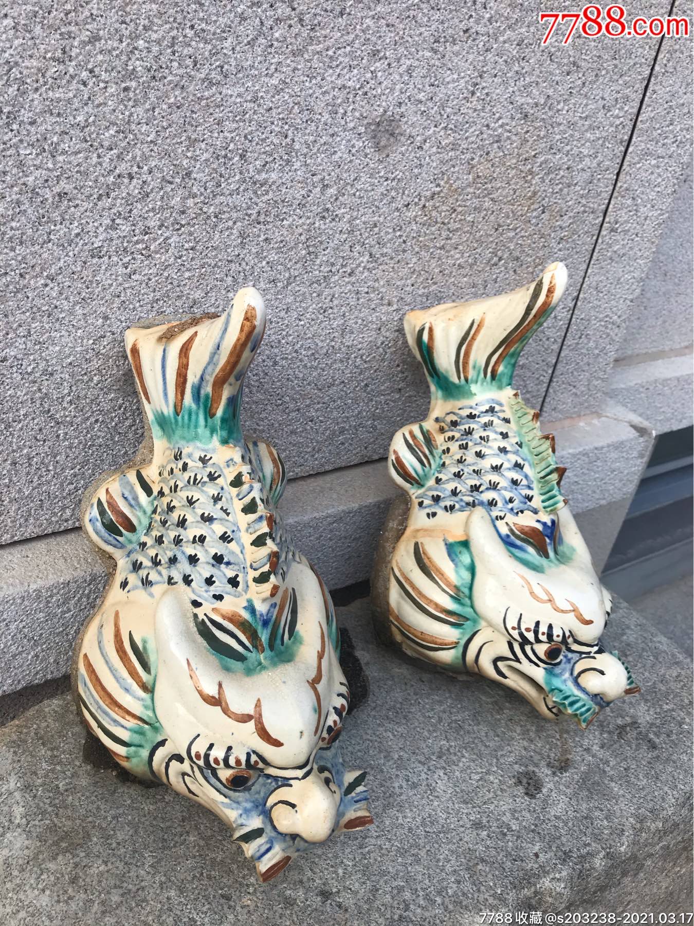 闽南古建筑色鱼化龙滴水兽一对