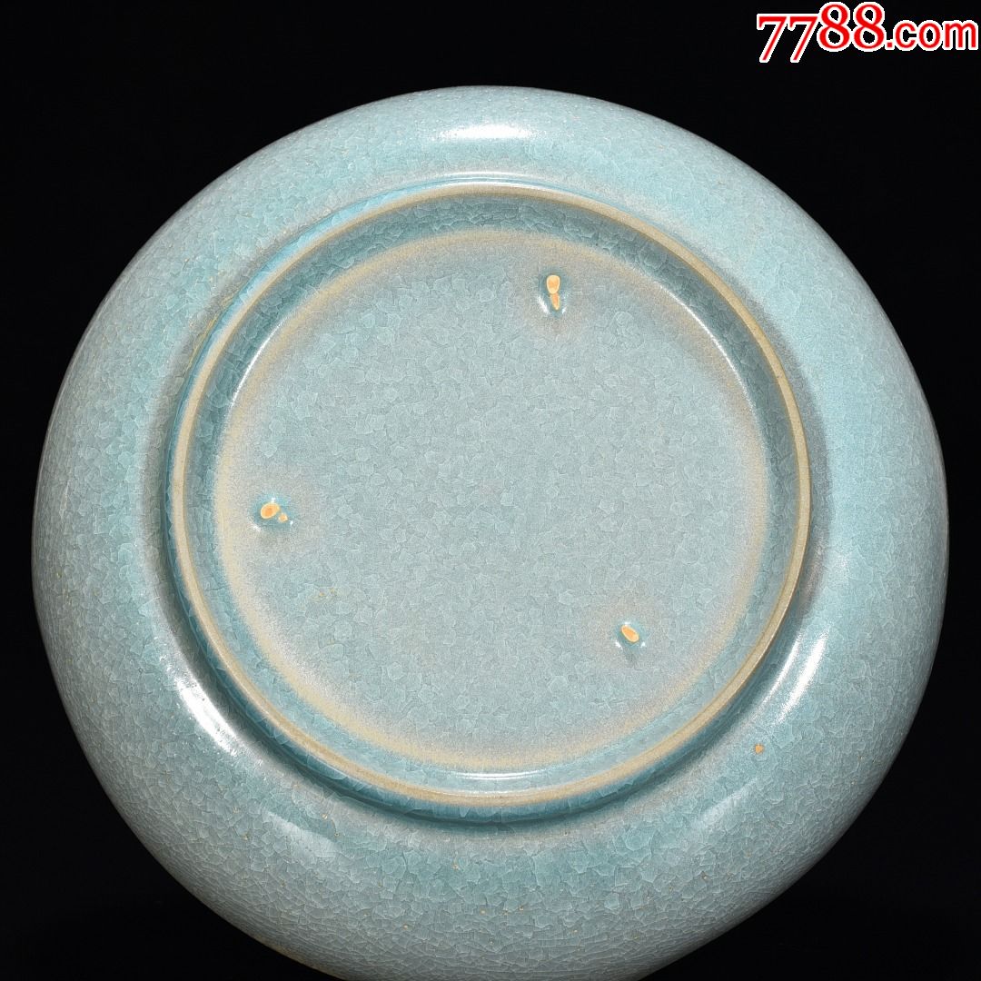 汝窑天青釉冰裂纹葵口圆洗现代工艺品