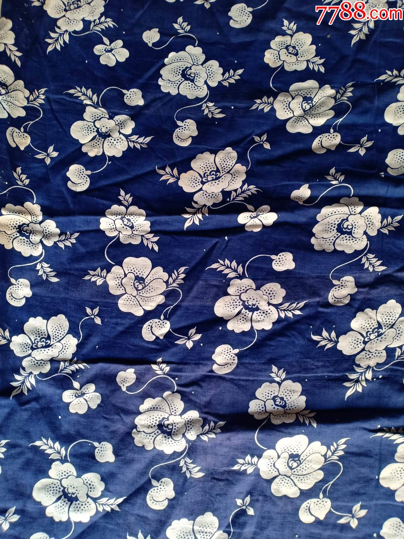 库,民国左右,老印花布,布料,蓝底白花,186*128cm