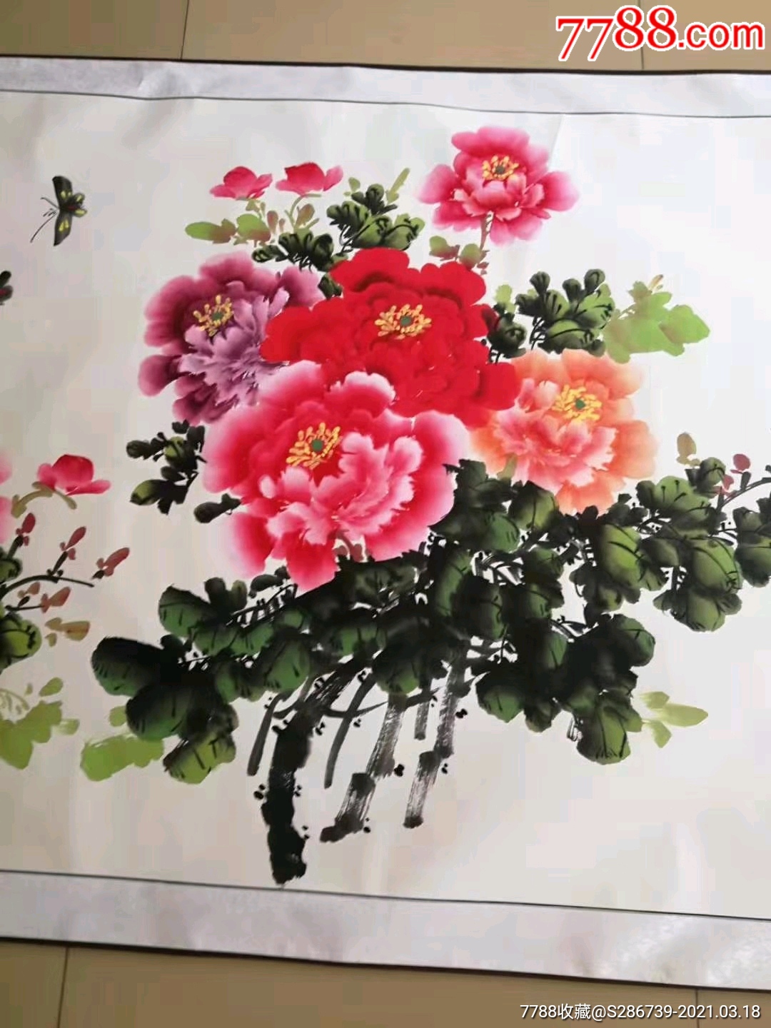 名人手绘花开富贵牡丹图横幅长卷一副_花鸟国画原作_第2张_7788瓷器