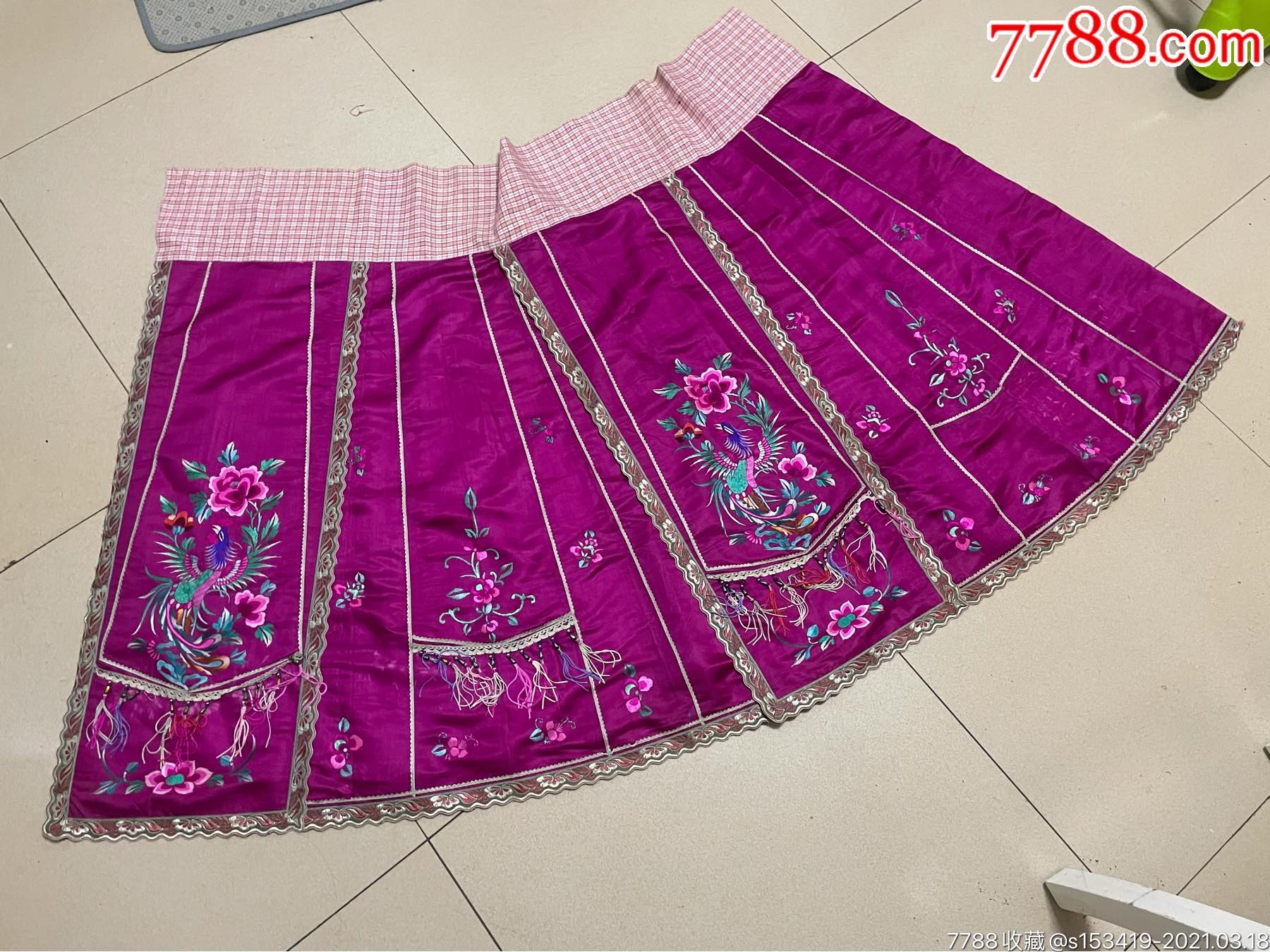 民国凤凰戏牡丹马面裙老绣裙包老包邮全新未品相尺寸如图喜欢带走不接