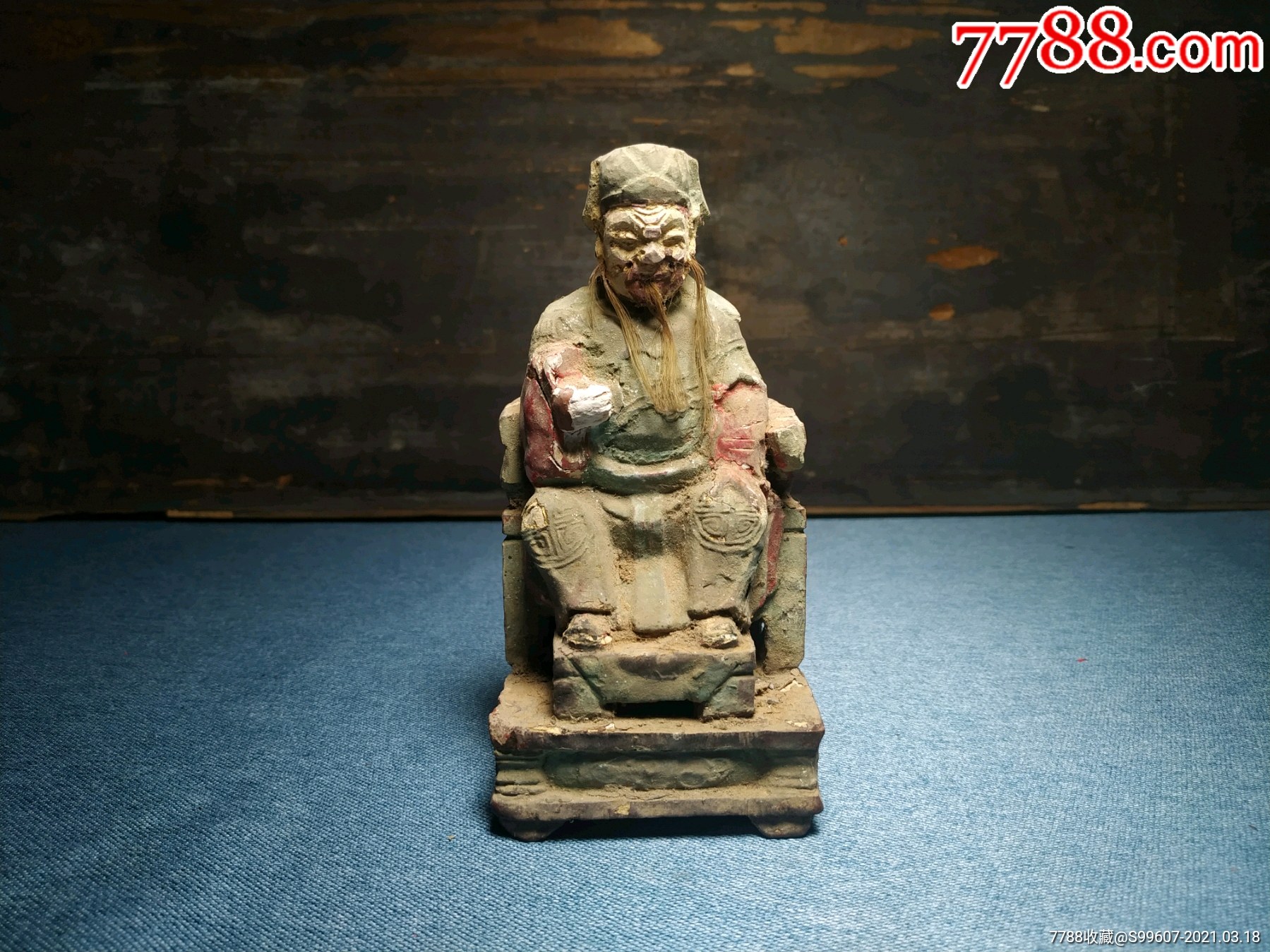 清代老木雕老佛像老花板土地公