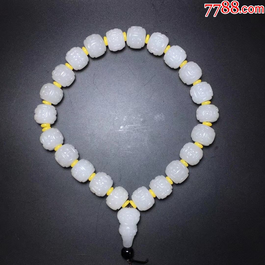 和田玉勾莲纹佛珠手串 a110s18f_价格2900元_第1张_7788收藏__收藏