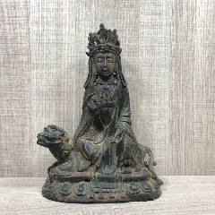 古董老佛像老铜佛传世明代青铜泥金加彩净瓶观音佛像观音菩萨老货-铜像