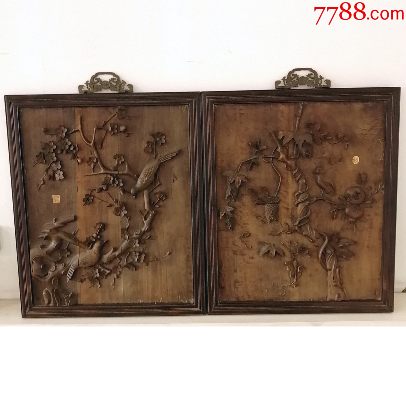 "商品>>>>￥16,8009品99清代木雕挂屏一对￥3