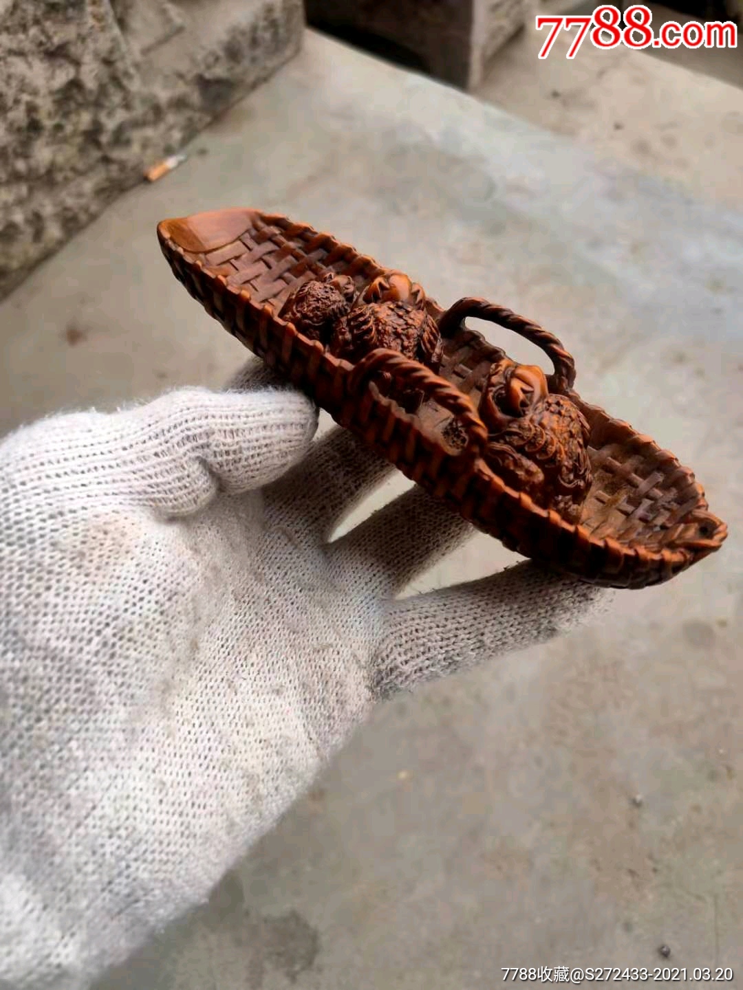 簸箕金蝉,日进斗金,老黄杨木,一木整雕,尺寸16/5/3_其他核雕【怀古