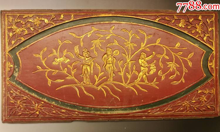 老雕花板民国大漆描金永春工戏曲人物桃花扇大板