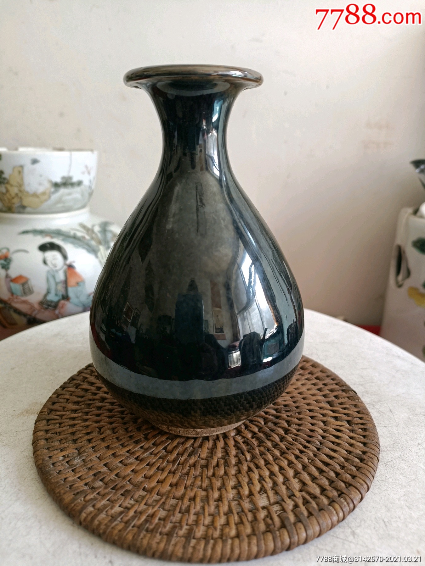 民国黑瓷黑釉玉壶春完整保老保真