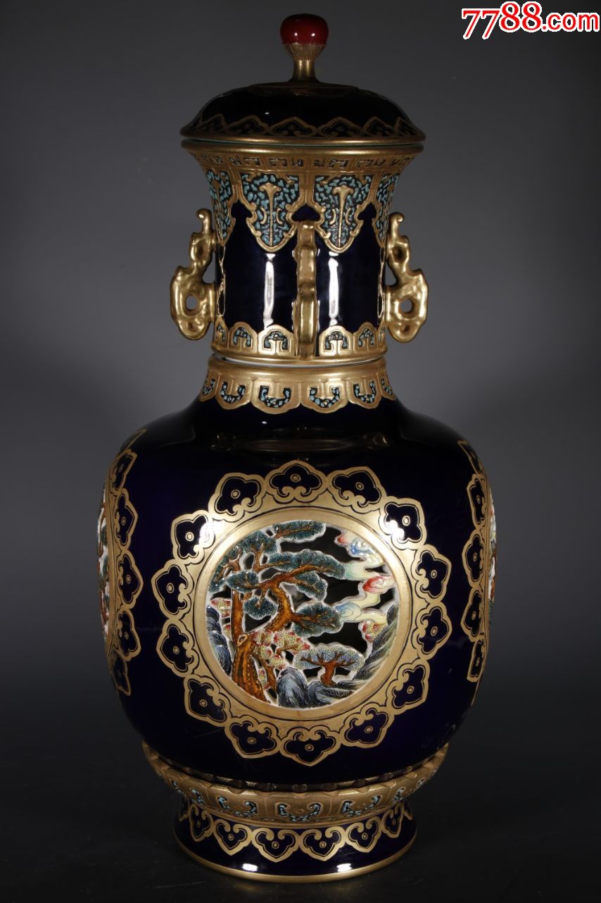 清乾隆:荠兰描金转心瓶高62厘米,口17.5厘米,底20厘米.(现代工艺品)