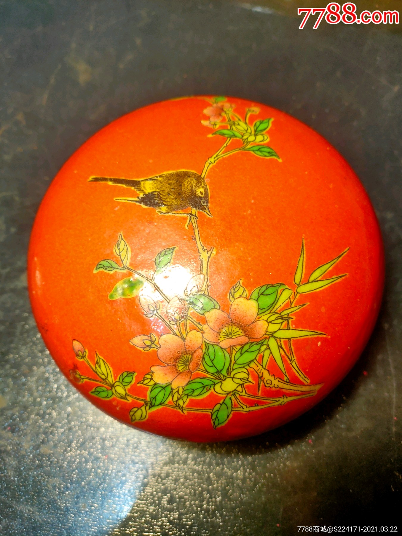 胭脂红花鸟粉盒_红釉瓷_第1张_7788瓷器