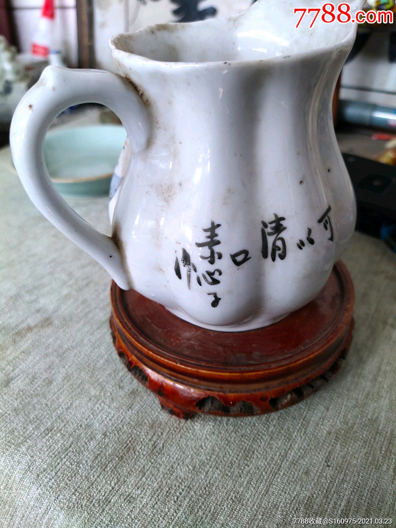 漂亮民国时期唐山启新瓷厂彩绘名家素心子(高生)彩绘仕女瓜棱牙杯