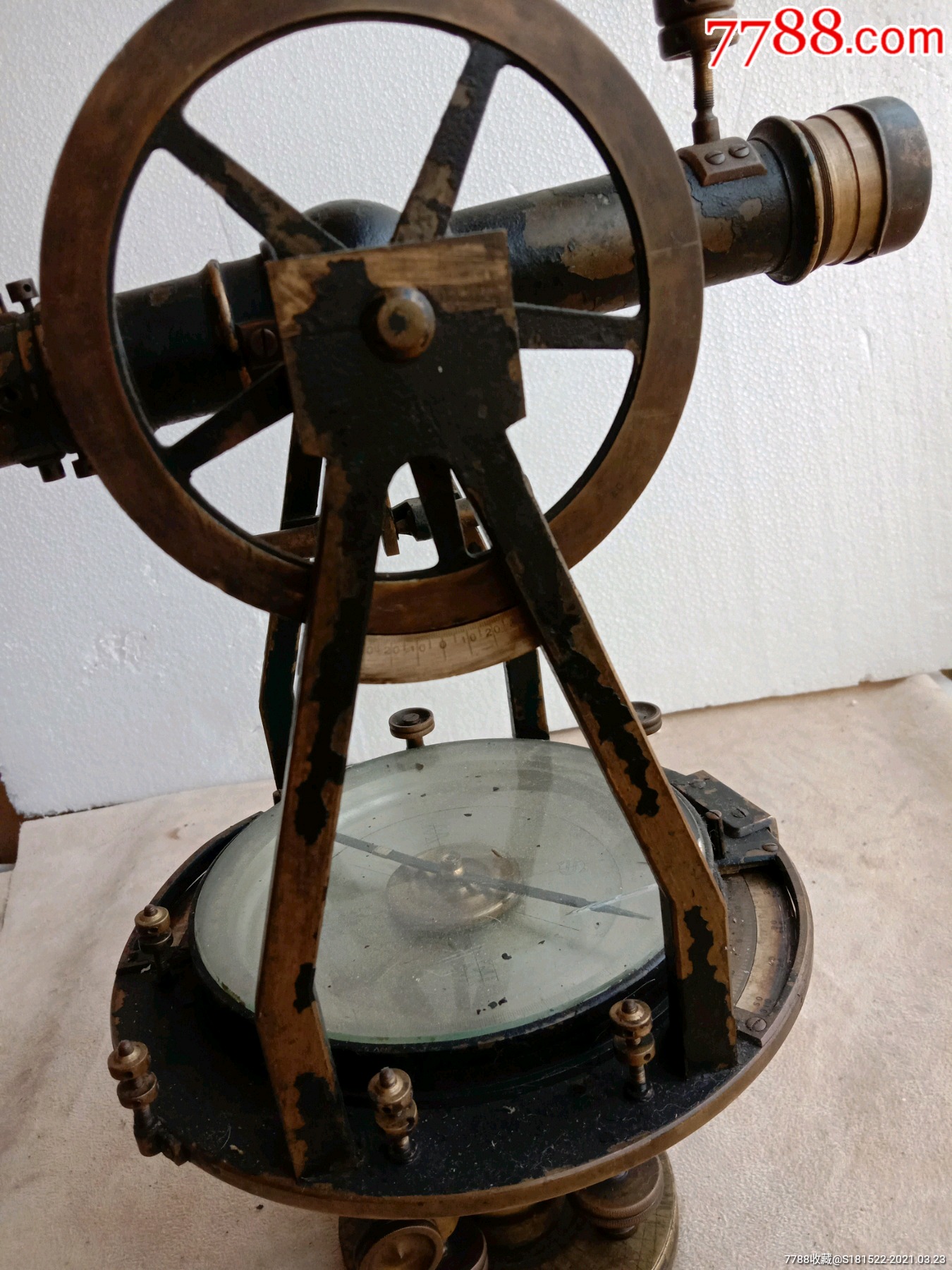 二战抗战时期援华经纬仪全铜大型经纬仪测绘仪老式游标光学经纬仪