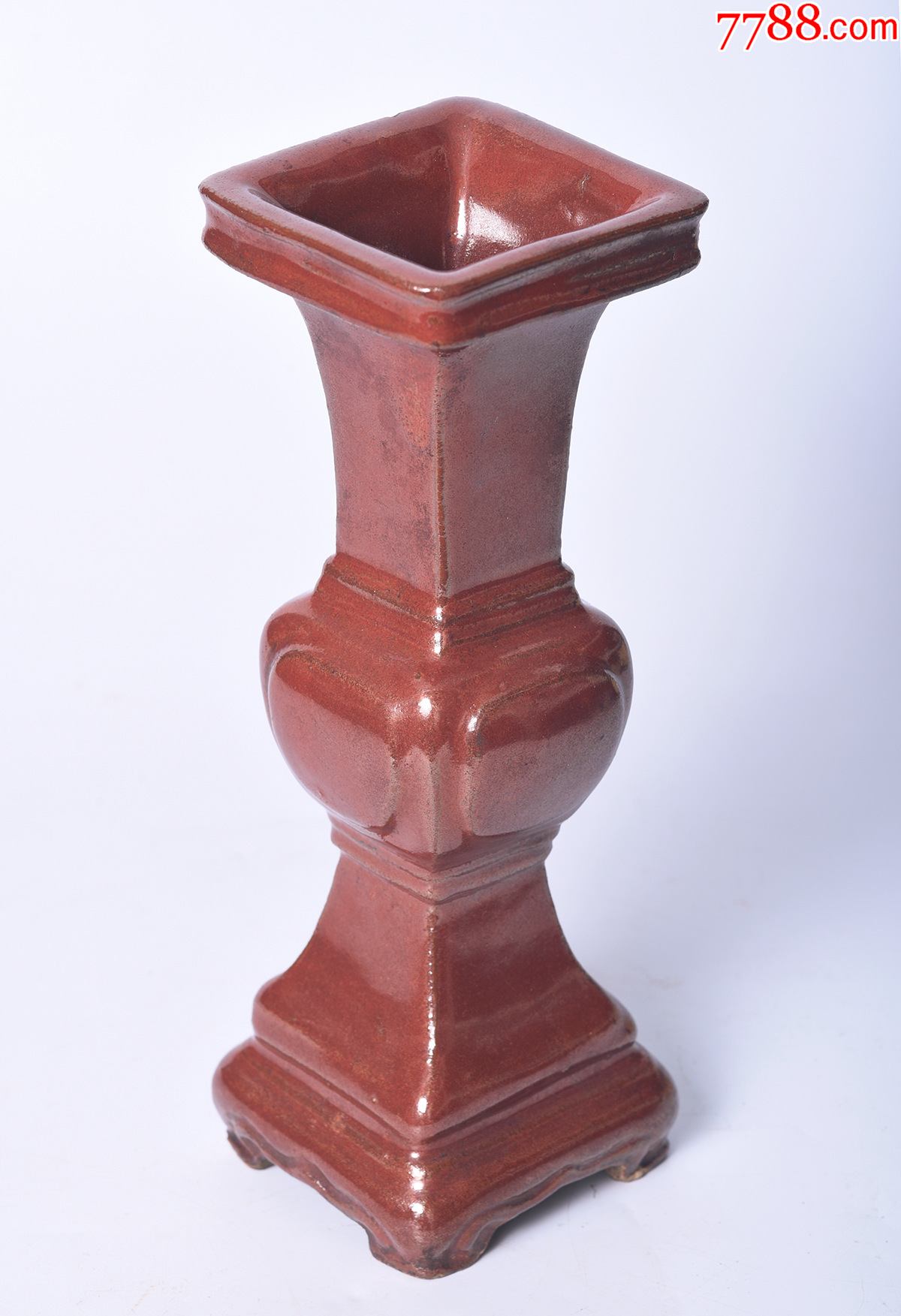 民国石湾窑紫金釉方形花觚