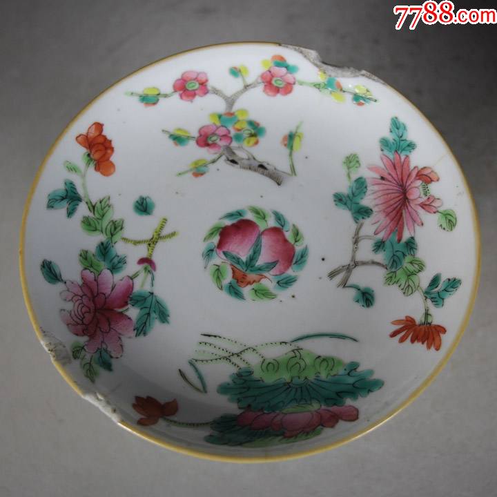清代粉彩瓷同治四季花卉高足盘一对景德镇老瓷器艺术品收藏品摆件